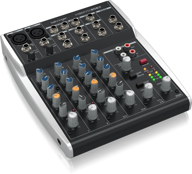 Behringer 802S - 8-kanałowy kompaktowy mikser analogowy z interfejsem USB zaprojektowany specjalnie do obsługi podcastów, streamowania oraz nagrywania