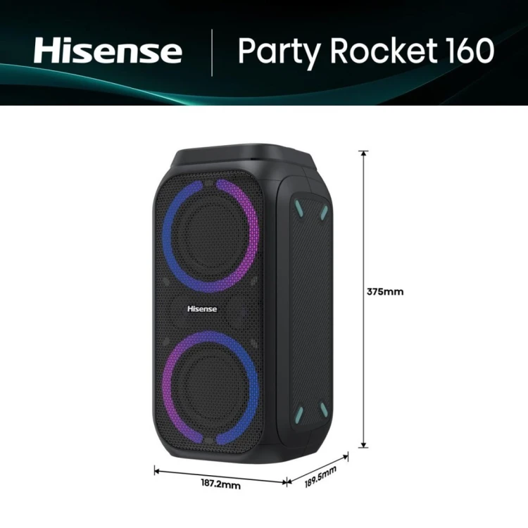 Hisense Party Rocket 160 Głośnik imprezowy Czarny 160 W