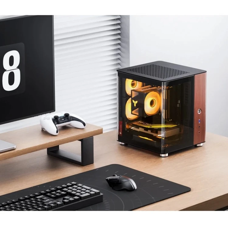 Obudowa PC Jonsbo TK-0, Mini-Tower, Mini-ITX, Tempered Glass, Holz - schwarz