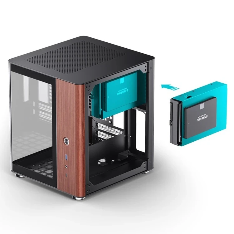 Obudowa PC Jonsbo TK-0, Mini-Tower, Mini-ITX, Tempered Glass, Holz - schwarz