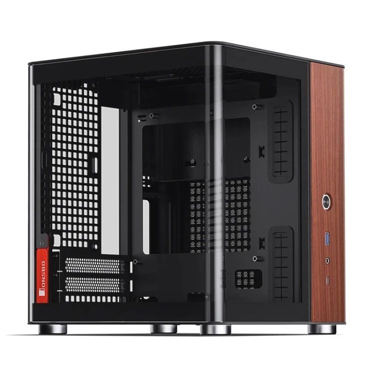 Obudowa PC Jonsbo TK-0, Mini-Tower, Mini-ITX, Tempered Glass, Holz - schwarz