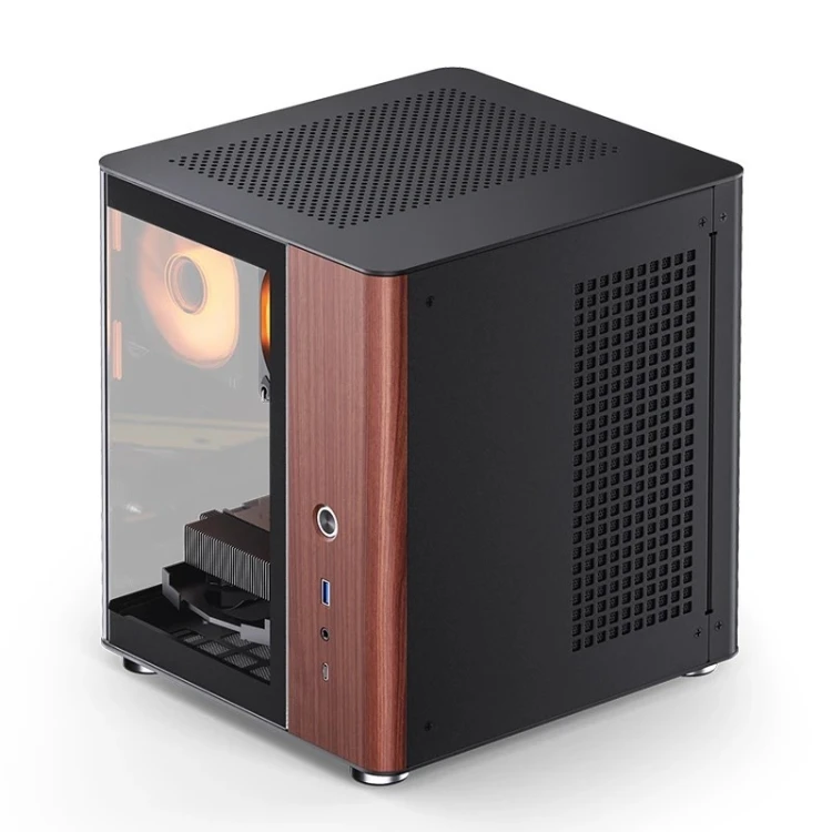 Obudowa PC Jonsbo TK-0, Mini-Tower, Mini-ITX, Tempered Glass, Holz - schwarz