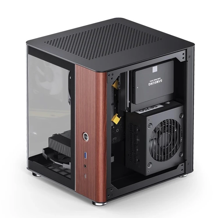 Obudowa PC Jonsbo TK-0, Mini-Tower, Mini-ITX, Tempered Glass, Holz - schwarz