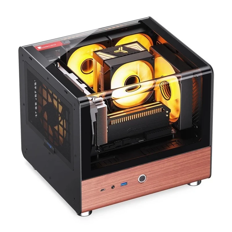 Obudowa PC Jonsbo TK-0, Mini-Tower, Mini-ITX, Tempered Glass, Holz - schwarz
