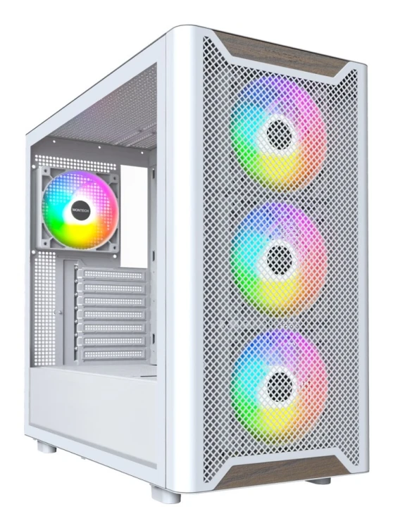 Drewniana obudowa PC Montech XR, Midi-Tower, ATX, ARGB, Szkło hartowane - biała