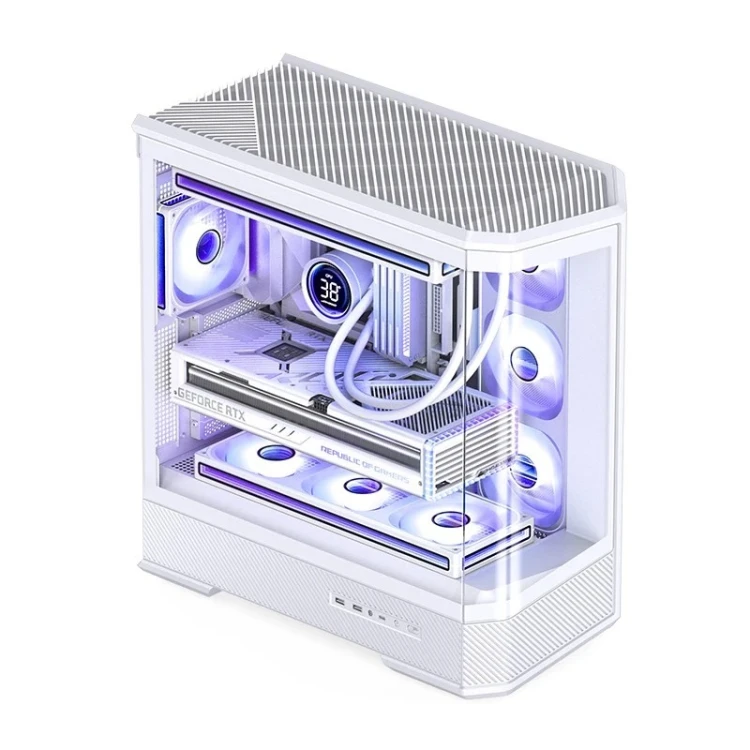 Obudowa PC Jonsbo D400, Midi Tower, ATX, Szkło Hartowane - biała