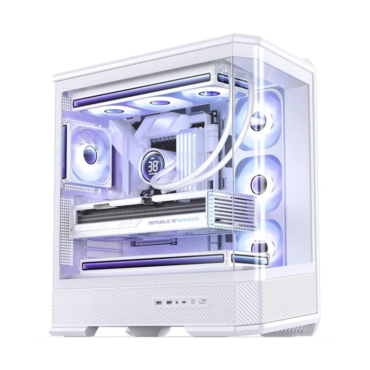 Obudowa PC Jonsbo D400, Midi Tower, ATX, Szkło Hartowane - biała