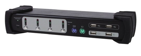 Wyposaż się w 4-portowy monitor Combo - przełącznik KVM/Audio/USB - PS/2, USB - 4 x KVM/Audio - 1 użytkownik lokalny - komputer stacjonarny