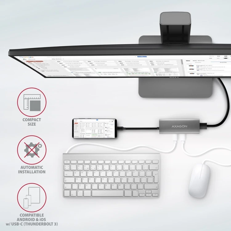 AXAGON HMC-5G21 USB-HUB 2x USB-A + 2x USB-C + HDMI 4K/30Hz, USB-C 3,1 - 13cm