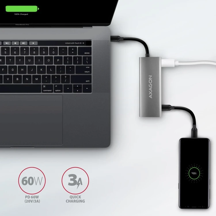 AXAGON HMC-5G21 USB-HUB 2x USB-A + 2x USB-C + HDMI 4K/30Hz, USB-C 3,1 - 13cm