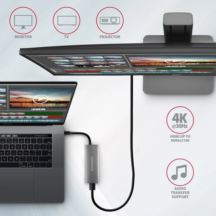 AXAGON HMC-5G21 USB-HUB 2x USB-A + 2x USB-C + HDMI 4K/30Hz, USB-C 3,1 - 13cm