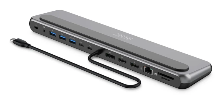 Stacja dokująca USB-C 12 portowa, max. 8K/30Hz z HDR, HDMI, DP, max. 3 monitory (MST), USB-C 3.2 Gen2, Gigabit Ethernet, SD/Micro SD, Audio, PD 100W