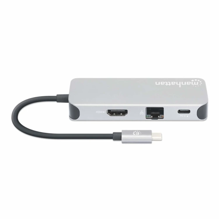 Stacja dokująca MANHATTAN USB-C 8 w 1 z zasilaniem USB 3.2 Gen 1 Type-C męski na żeński HDMI, trzy porty USB-A, gigabitowy port RJ45, port USB-C Power
