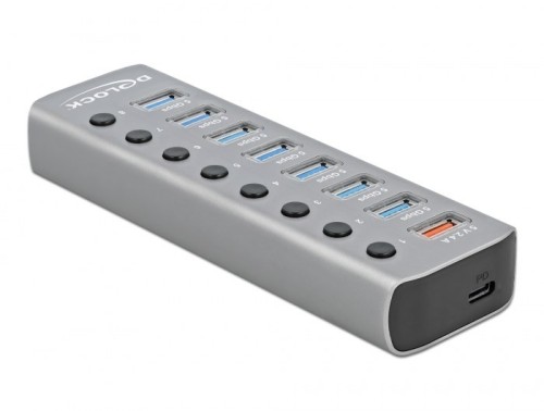 DeLOCK Hub USB 5 Gbps z 7 Portami + 1 Portem ładowania + 1 Portem USB-C PD 3.0 z przełącznikiem i podświetleniem