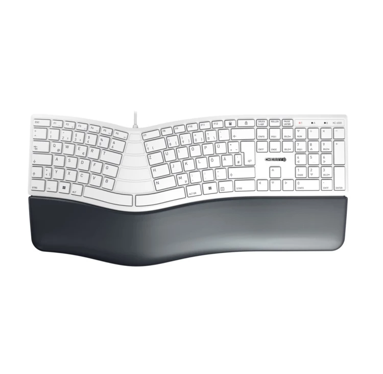 Klawiatura CHERRY KC 4500 ERGO przewodowa niemiecka USB jasnoszara