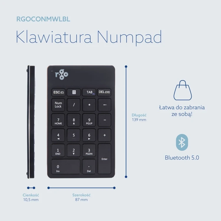 Klawiatura numeryczna R-Go Tools Numpad Break Bluetooth, czarna