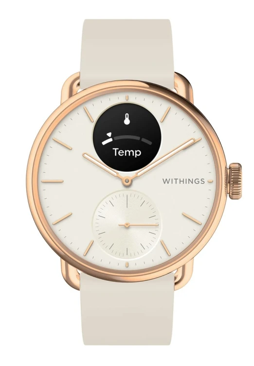 Zegarek hybrydowy Withings ScanWatch 2 - Stal nierdzewna - Hybrydowy inteligentny zegarek z paskiem - Fluoroelastomer - Rozmiar nadgarstka: 146-211 mm