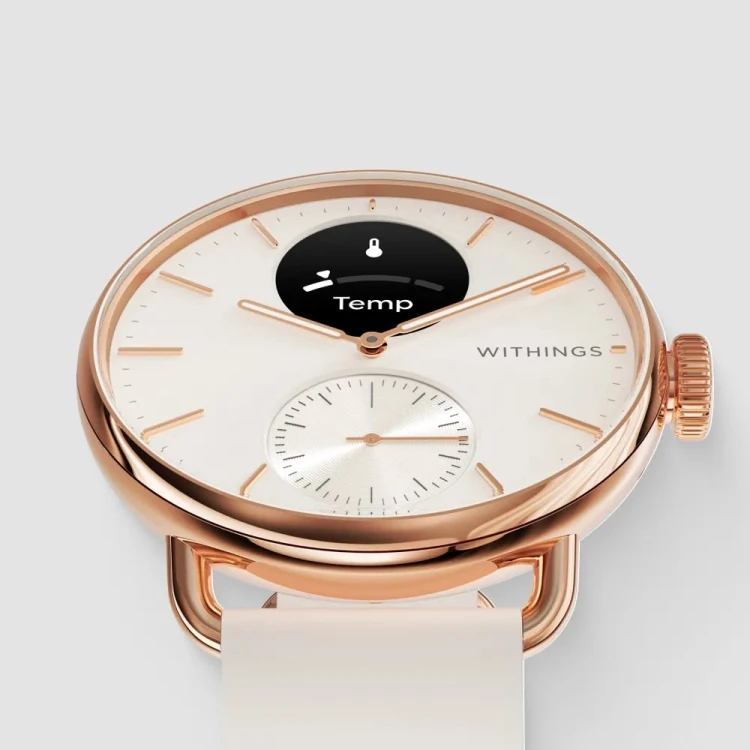 Zegarek hybrydowy Withings ScanWatch 2 - Stal nierdzewna - Hybrydowy inteligentny zegarek z paskiem - Fluoroelastomer - Rozmiar nadgarstka: 146-211 mm