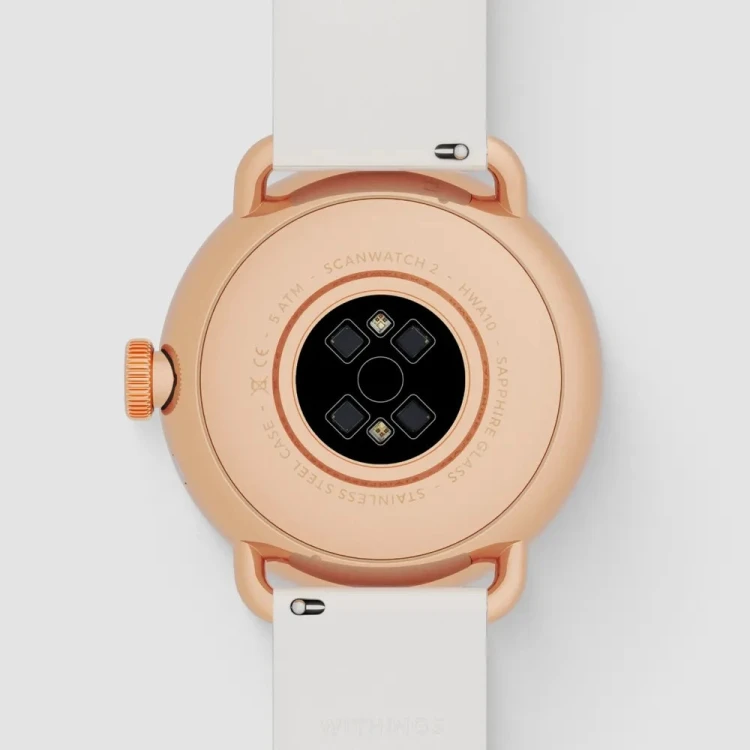 Zegarek hybrydowy Withings ScanWatch 2 - Stal nierdzewna - Hybrydowy inteligentny zegarek z paskiem - Fluoroelastomer - Rozmiar nadgarstka: 146-211 mm