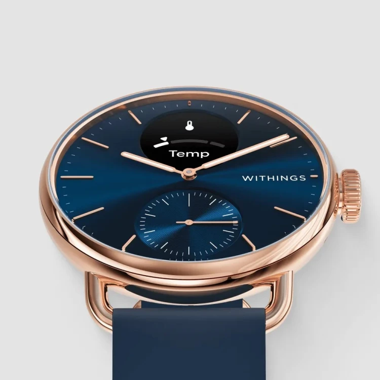 Zegarek Withings Scanwatch 2 - zegarek z funkcją EKG, pomiarem pulsu i SPO2 oraz mierzeniem aktywności fizycznej i snu (38mm, blue rose gold)