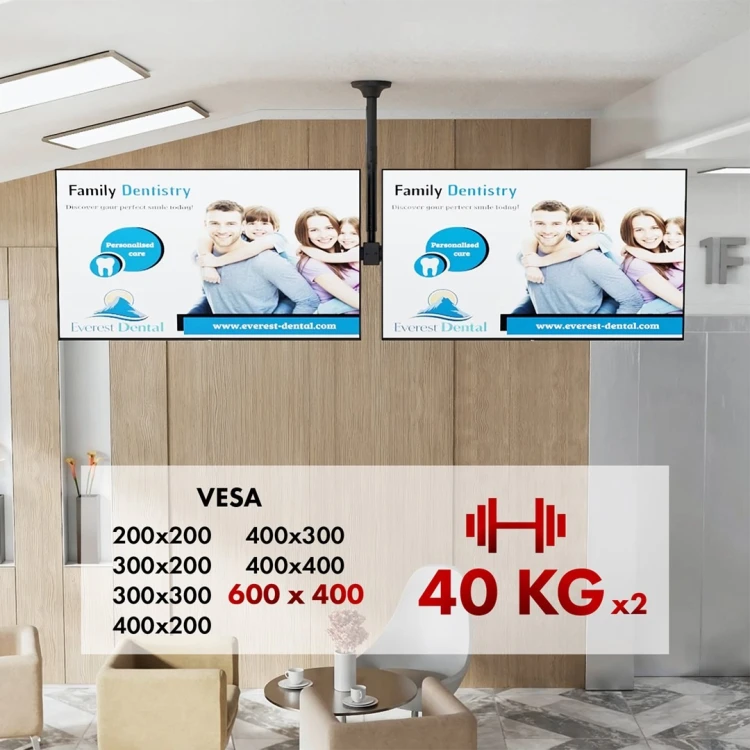 Uchwyt sufitowy dla dwóch TV Maclean, max. obciążenie 2x40kg, 34-60", max VESA 600x400, MC-111 B
