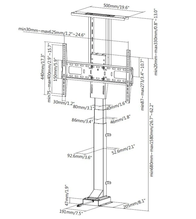 Mocowanie do telewizora LCD (zmotoryzowane) - Plastik, Aluminium, Stal - Rozmiar ekranu: 94-165.1 cm (37"-65")