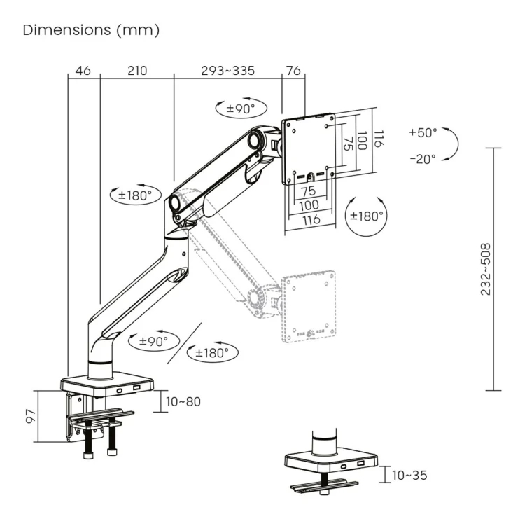 Digitus Uchwyt do pojedynczego monitora, 49", 20 kg