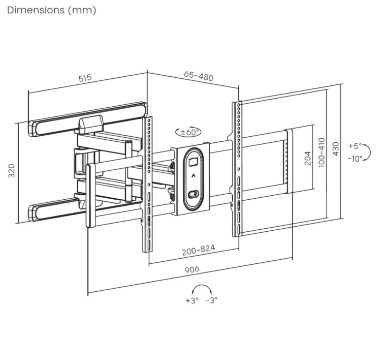 Wyposażenie Uchwyt ścienny 43"-100"/1TFT 60kg 2Przegubowy uchylny sw sprzedaż detaliczna