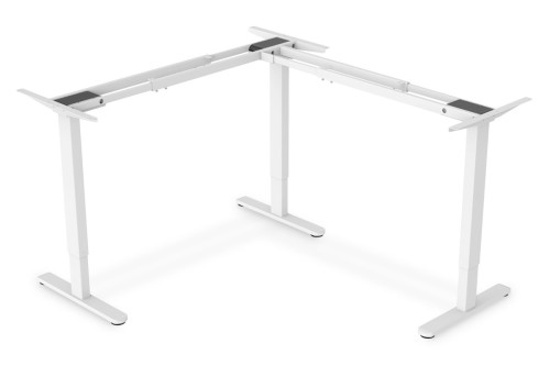 Stelaż pod biurko z elektryczną regulacją wysokości do blatów max. 200cm, kształt litery L, biały
