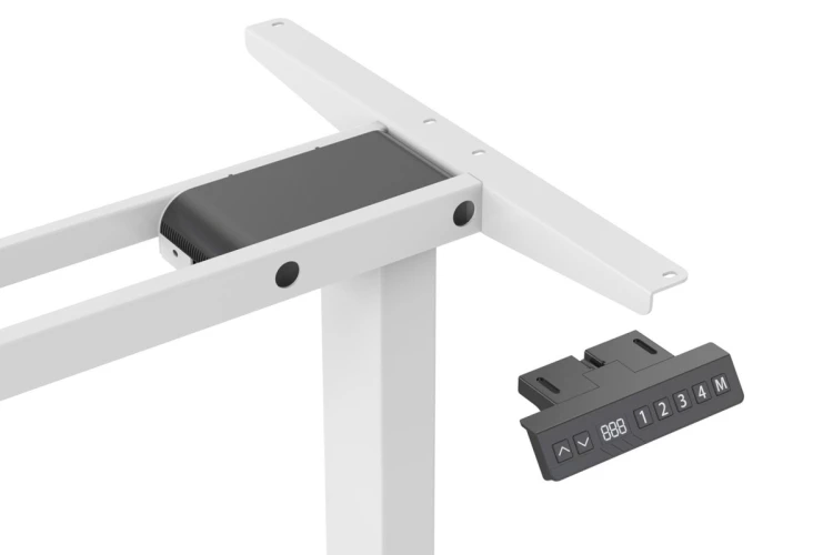 Stelaż pod biurko z elektryczną regulacją wysokości do blatów max. 200cm, kształt litery L, biały