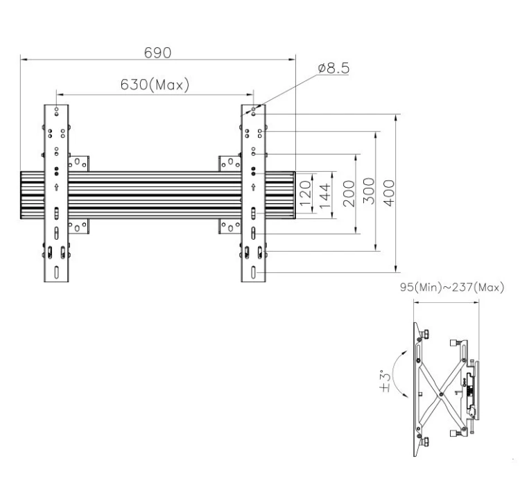 Uchwyt ścienny Equip 32"-65"/30kg 1TFT 1Gelenk Push-In-Pop czarny