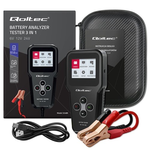 Qoltec Cyfrowy tester akumulatora 3w1 z LCD Polskie Menu 6V 12V 24V 10Ah-200Ah