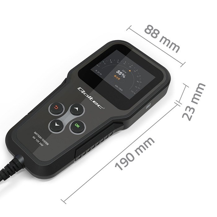 Qoltec Cyfrowy tester akumulatora 3w1 z LCD Polskie Menu 6V 12V 24V 10Ah-200Ah