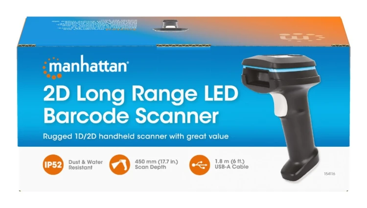 Skaner kodów kreskowych MANHATTAN 2D LED Ręczny skaner ręczny IP52 450 mm
