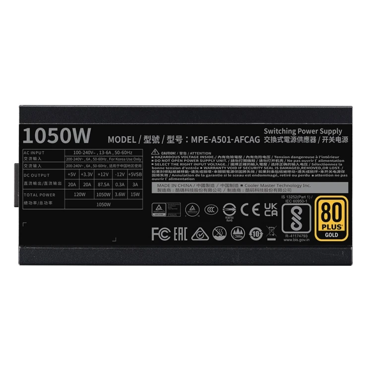 Zasilacz Cooler Master MWE Gold 1050 V2 ATX 3.1 1050W 24-pin (519279) Czarny