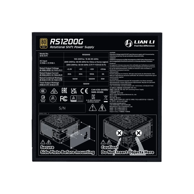 Lian Li RS1200G moduł zasilaczy 1200 W 20+4 pin ATX ATX Czarny