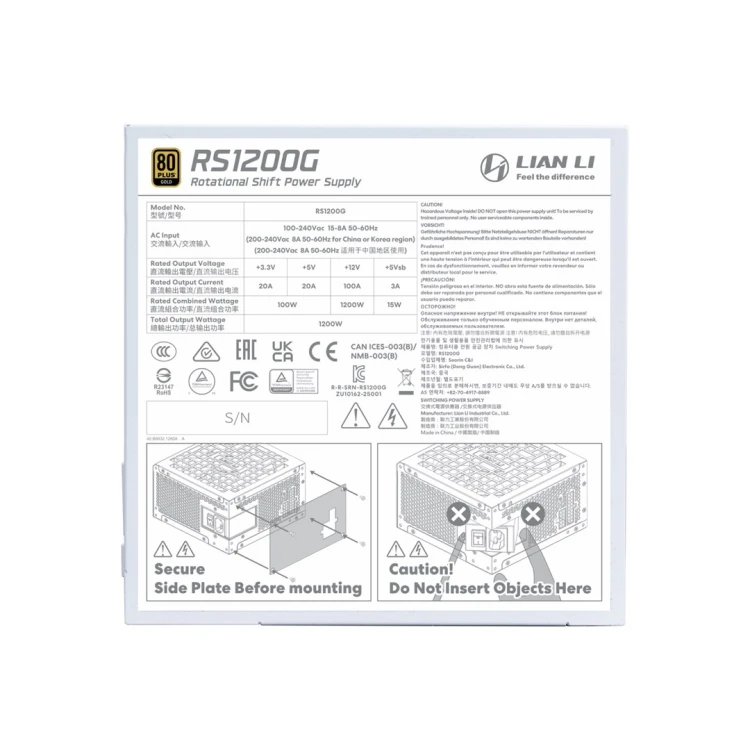 Lian Li RS1200G moduł zasilaczy 1200 W 20+4 pin ATX ATX Biały