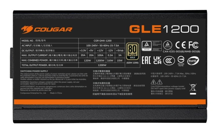 Zasilacz COUGAR GLE 1200W ATX3.1 / 80 Plus Złoty