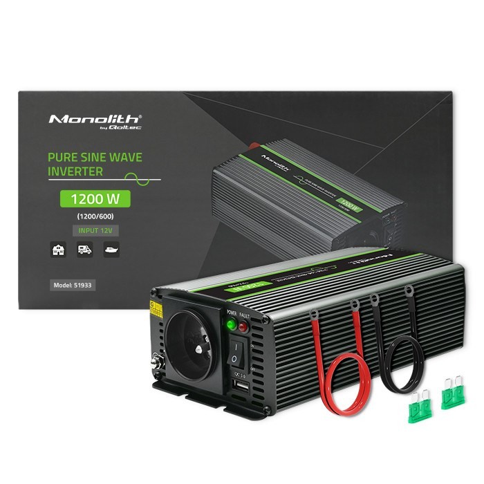 Qoltec Monolith adapter zasilający/ inwentor Automatyczna 1200 W Czarny