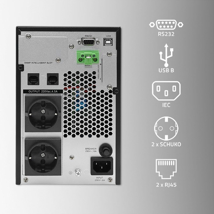 Qoltec Zasilacz awaryjny UPS 1kVA 1000W Power Factor 1.0 LCD EPO USB On-line