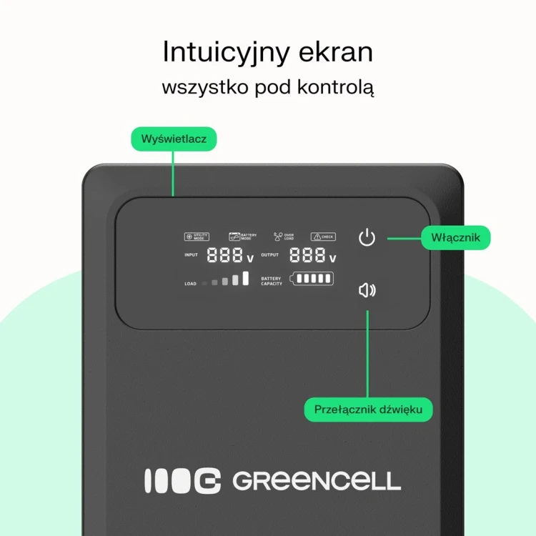 UPS ZASILACZ AWARYJNY Greencell PowerCore 1200VA 800W AVR 12VDC LCD