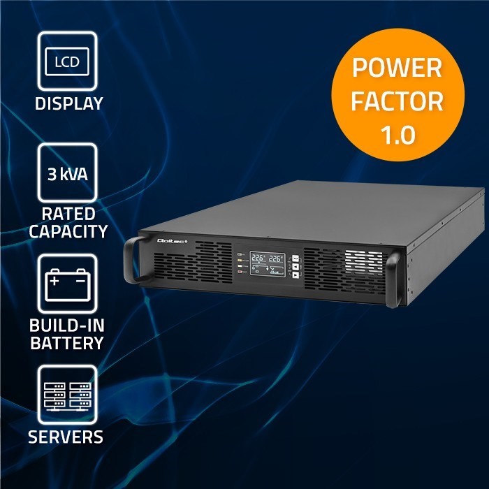 Qoltec Zasilacz awaryjny UPS do RACK 3kVA 3000W Power Factor 1.0 LCD EPO USB On-line