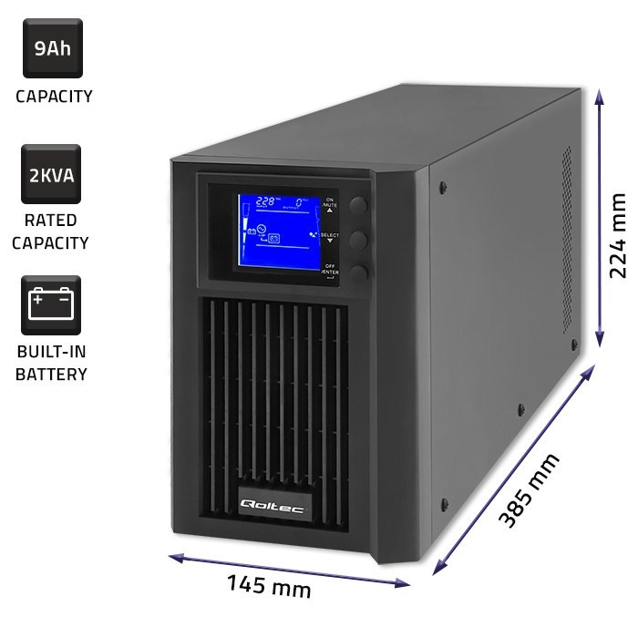 Zasilacz awaryjny UPS Qoltec Pure Sine Wave LCD 2000VA 1600W