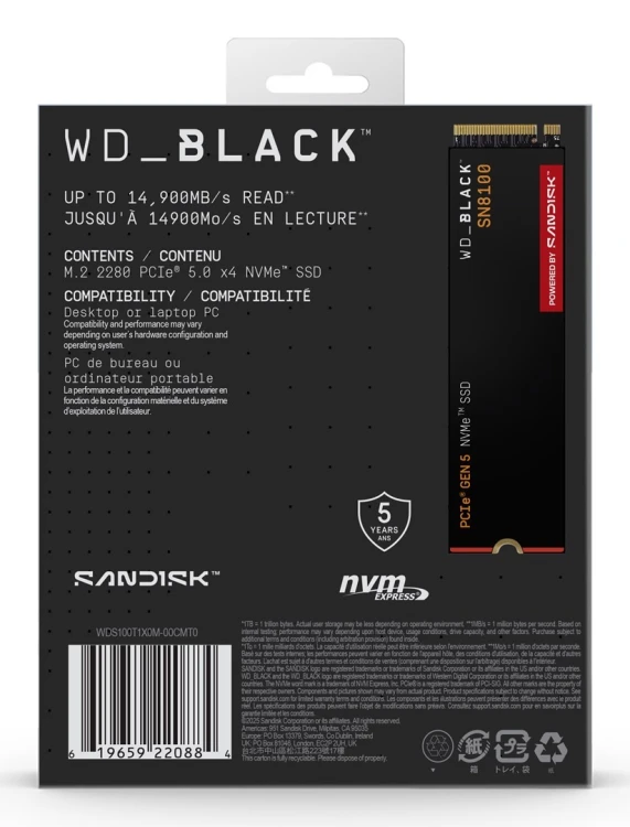SSD WD Black SN8100 w/o HS 1TB  WDS100T1X0M