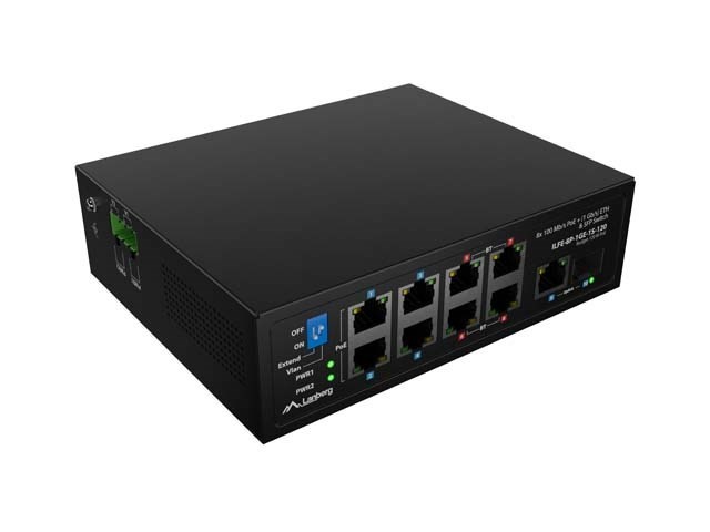 SWITCH LANBERG ILFE-8P-1GE-1S-120 LIGHT INDUSTRIAL POE 4XBT 4XAT SFP+ETH DIN FAST ETHERNET