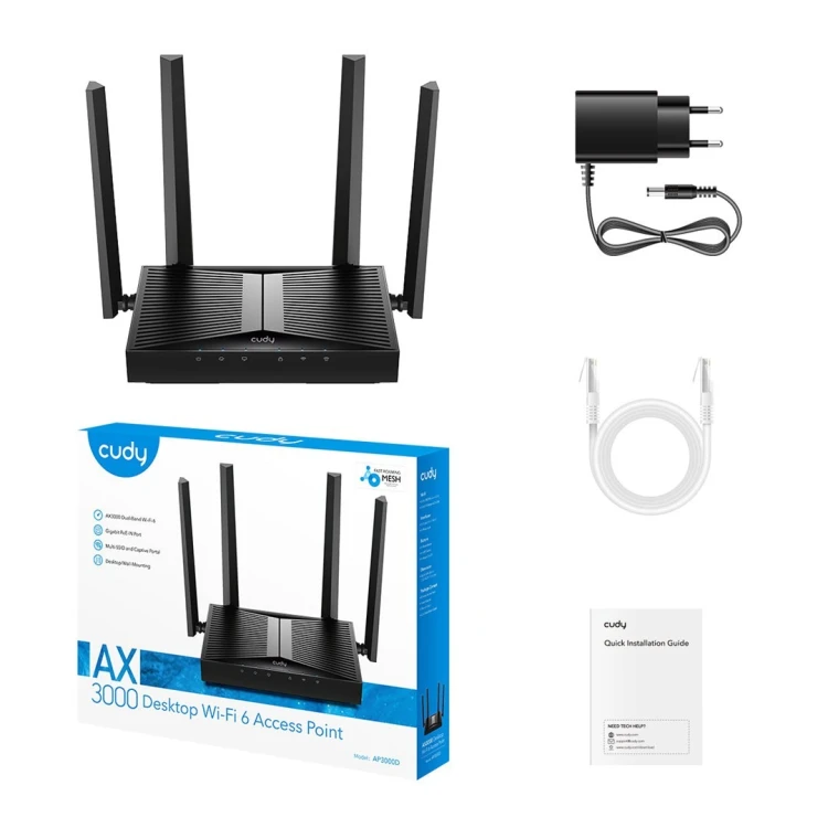 Cudy AP3000D punkt dostępowy WLAN 2402 Mbit/s Czarny