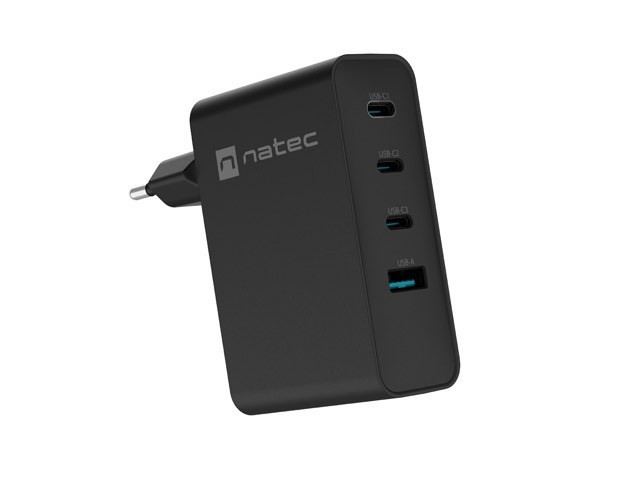NATEC ŁADOWARKA SIECIOWA RIBERA GAN 3X USB-C 1X USB-A 100W CZARNA