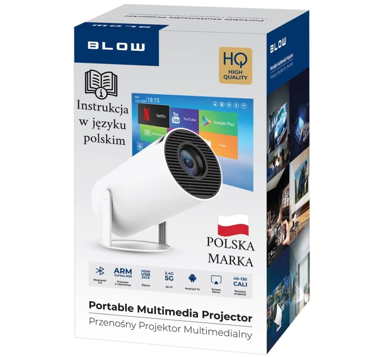 BLOW PROJEKTOR PRZENOŚNY ANDROIDTV HD CINEMA WHITE