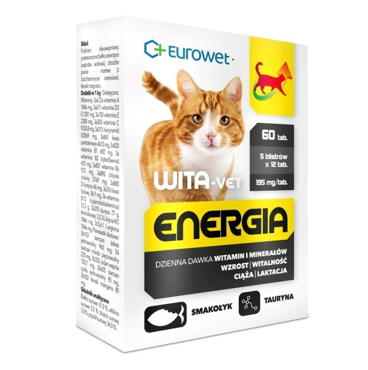 Eurowet Wita-Vet Energia Wsparcie wzrostu, ciąży i laktacji dla kota 60szt/5blistrów