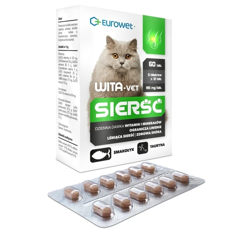 Eurowet Wita-Vet Sierść Wsparcie sierści i skóry dla kota 60szt/5blistrów
